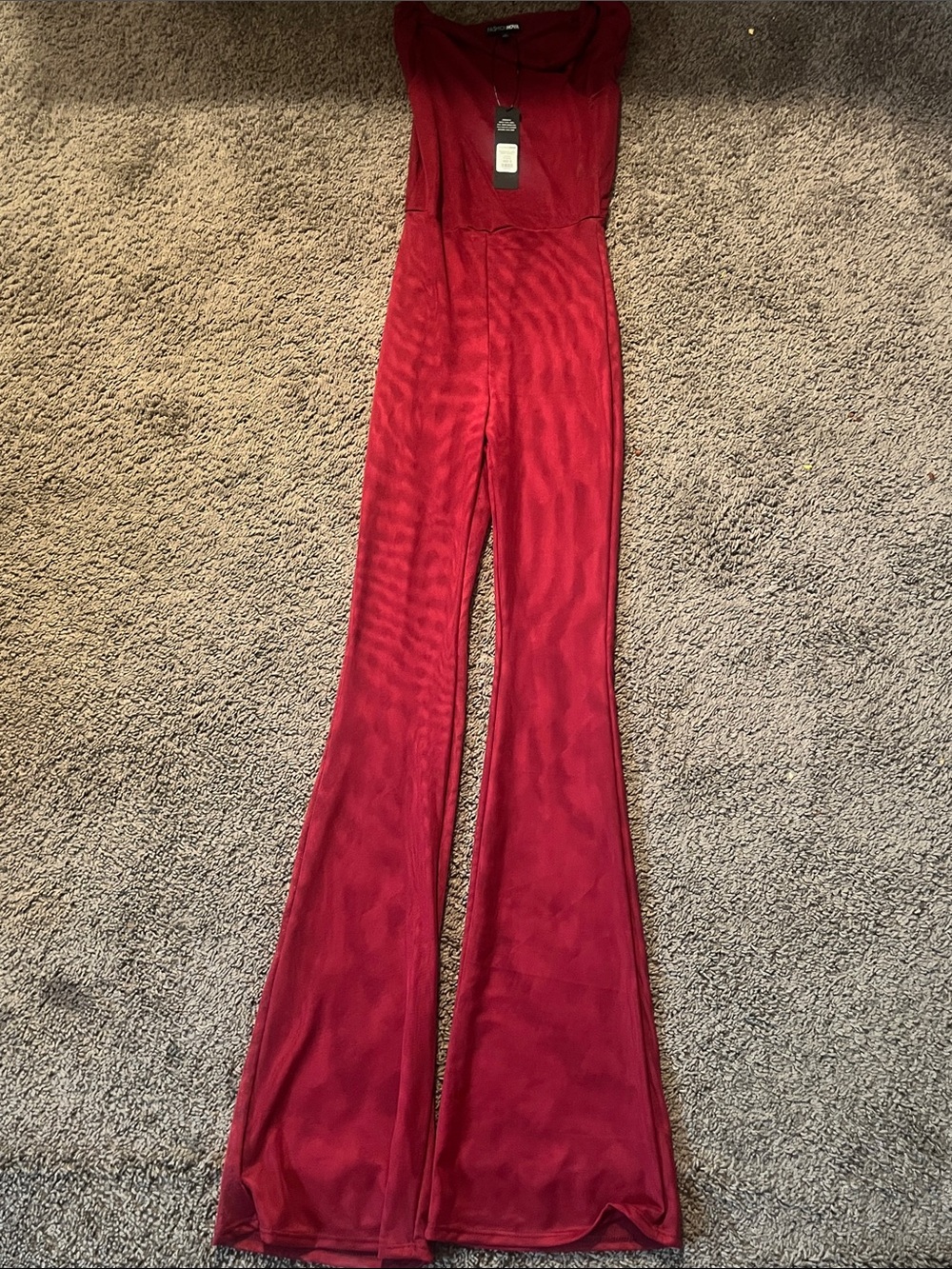 Fashion Nova Red See Through Mesh Wide-Leg Jumpsuit